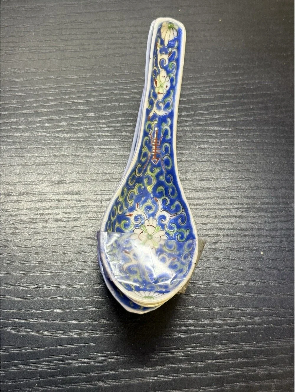 Vintage Chinese Porcelain Soup Spoons Set of 6 Blue Floral Asian Rice Spoon 5”